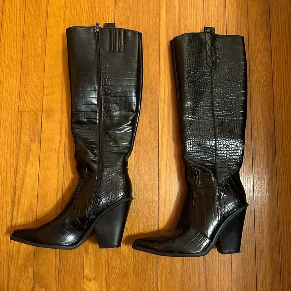 Nasty Gal Wild Western Faux Leather Croc Boots - Picture 1 of 5